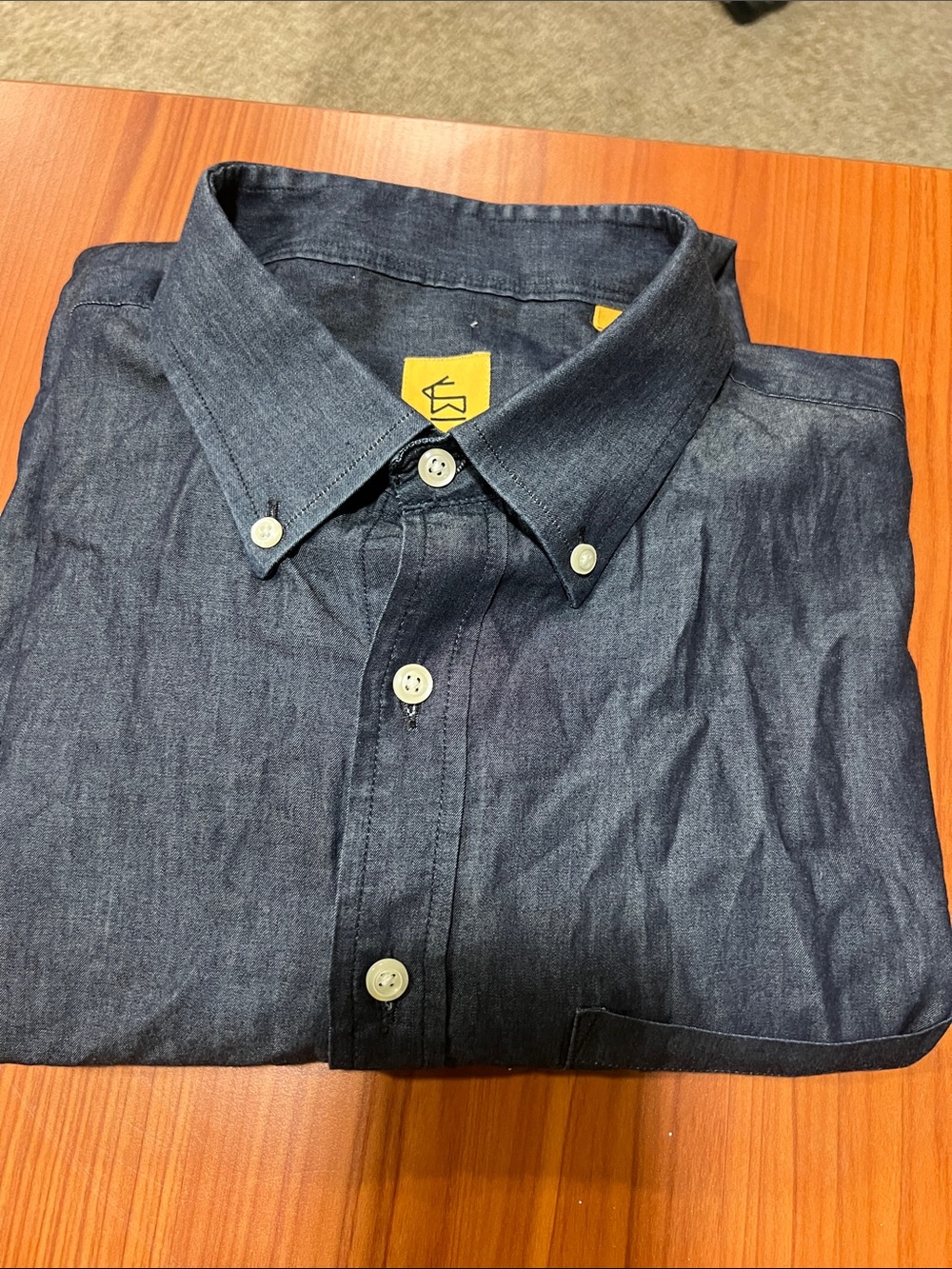 Men's Dark Blue Button-Down Shirt - Classic Casual